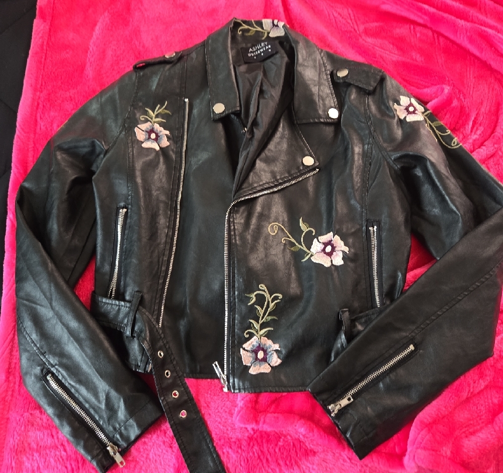 Black Embroidered Leather Jacket